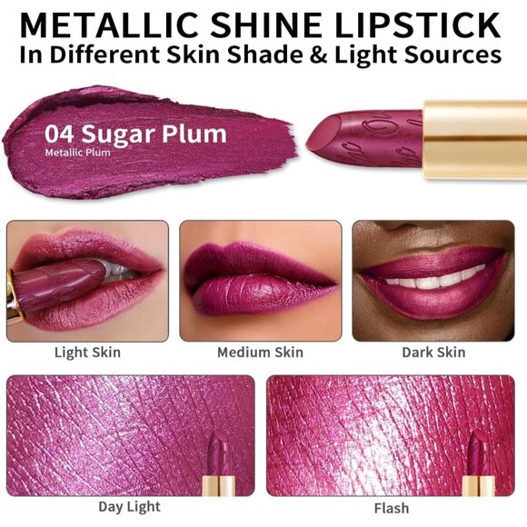 🆕 Metallic Shine Purple Lipstick Moisturizing Creamy Formula Vegan Lip Color - Picture 5 of 8